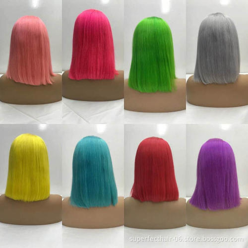 Wholesale Pink Orange Blue Red Grey Turquoise 613 Blond Color Wig Brazilian Virgin Human Hair Long Colored Lace Frontal Bob Wig